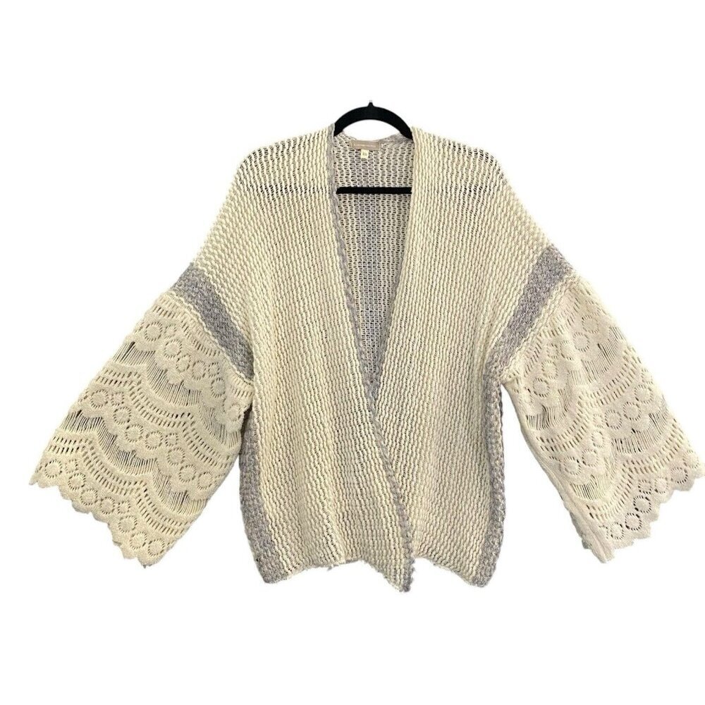 ANTHROPOLOGIE Women Rosanna Crochet Kimono Cardigan One Size Ivory Bell 15-7